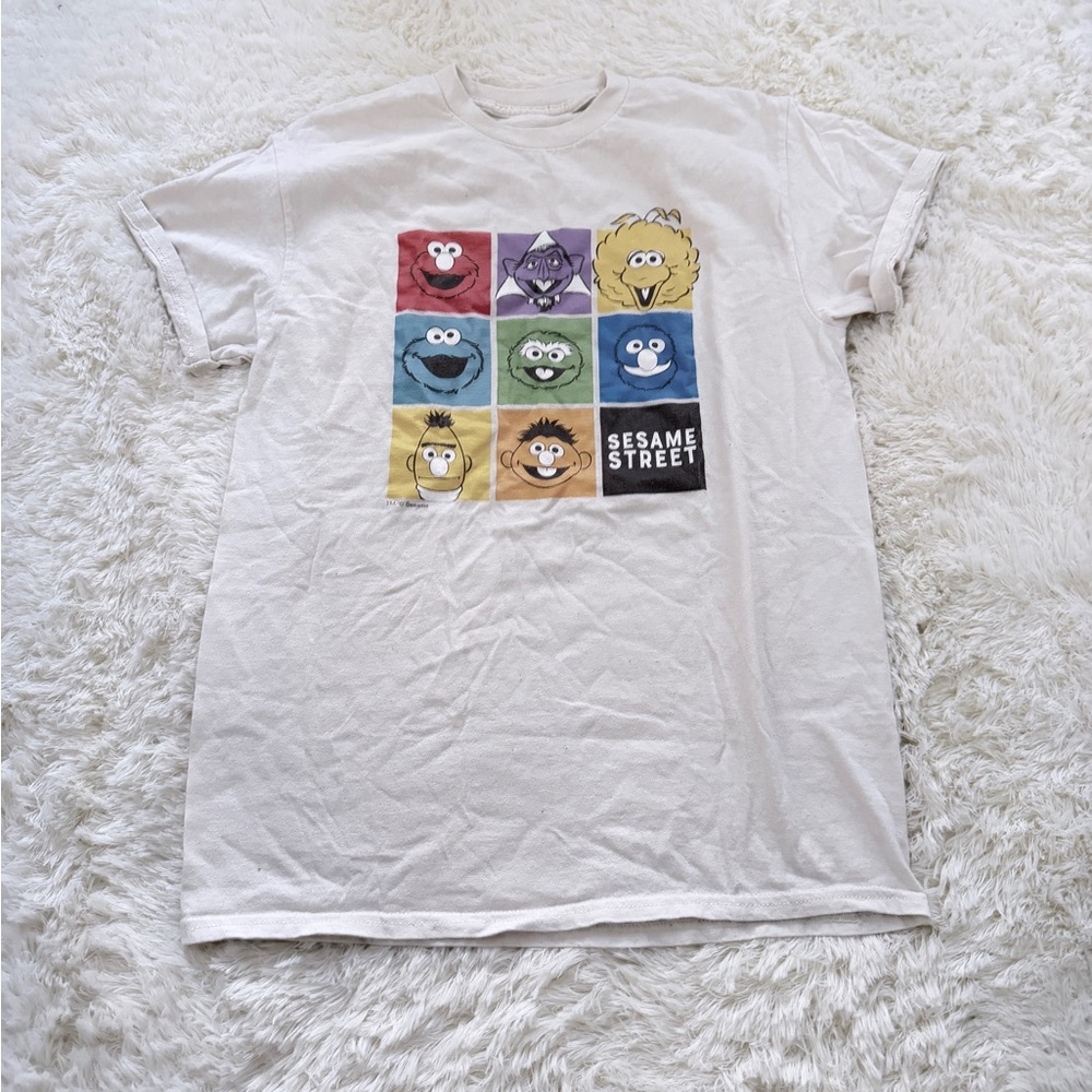 Sesame Street White Tee with Colorful Character Faces - Picture 2 of 2